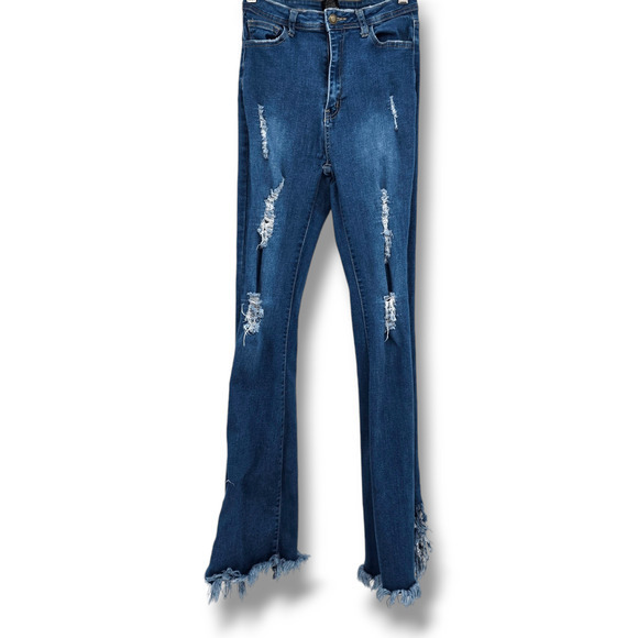 K.I.M By Kimberley Jeans Women's Distressed Shredded Flare Leg Jeans Size‎ Large - Picture 1 of 16